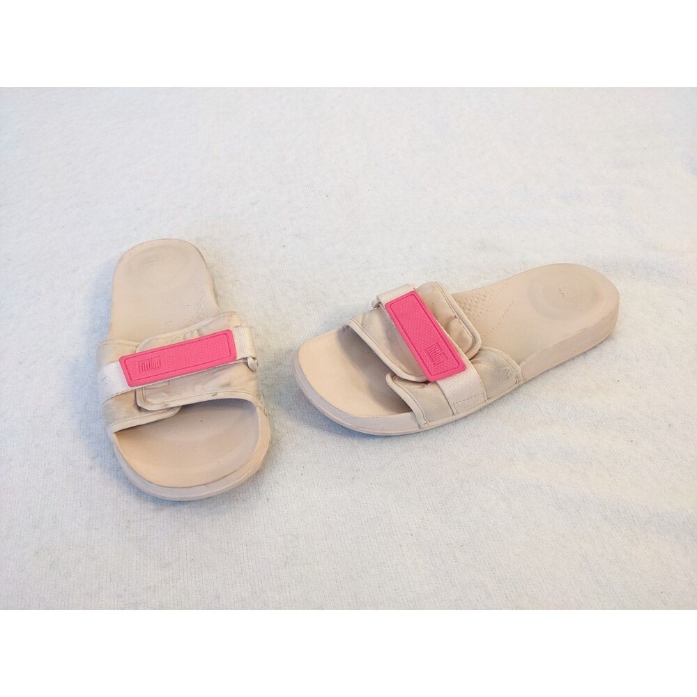 FITFLOP IQUSHION Adjustable Water-Resistant Pool Slides Women's 10, White & Pink